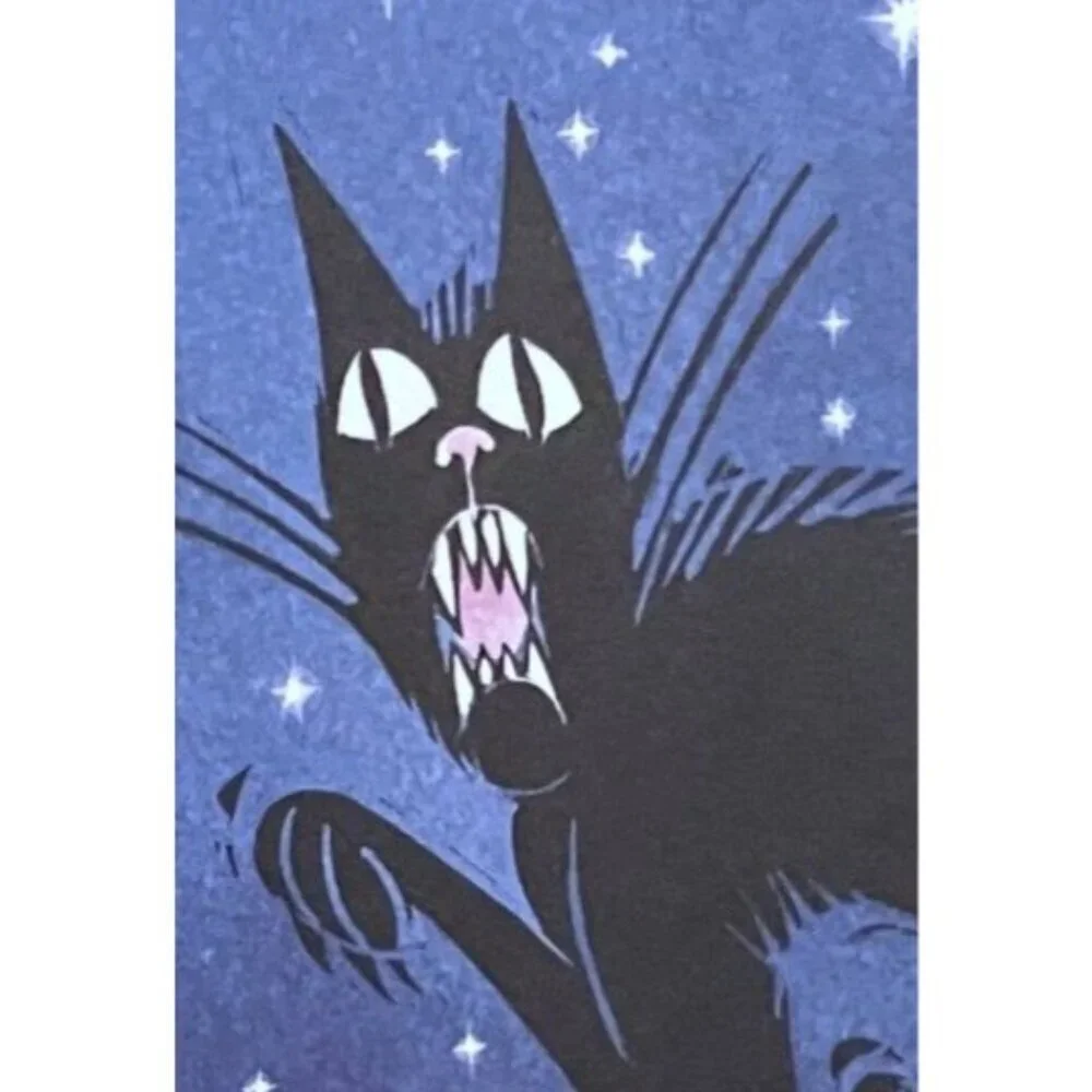 VTG Halloween Greeting Card Black Cat Pumpkin Moon 100% Recycled Paper NOS 1988